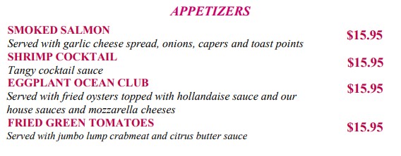 Valentine's Day menu appetizers