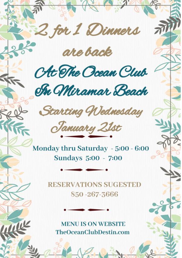 2026 Early Bird 2 for 1 Dinner flyer